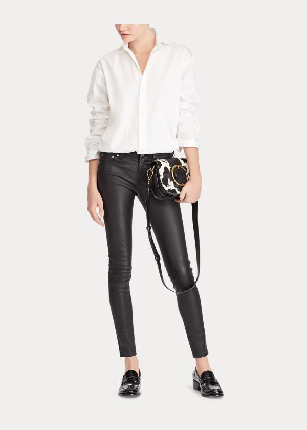 Ralph Lauren Stretch Læder Skinny Pant Černé | jYSchqmU