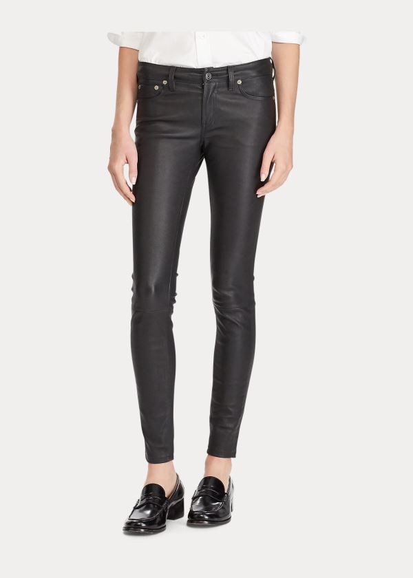 Ralph Lauren Stretch Læder Skinny Pant Černé | jYSchqmU