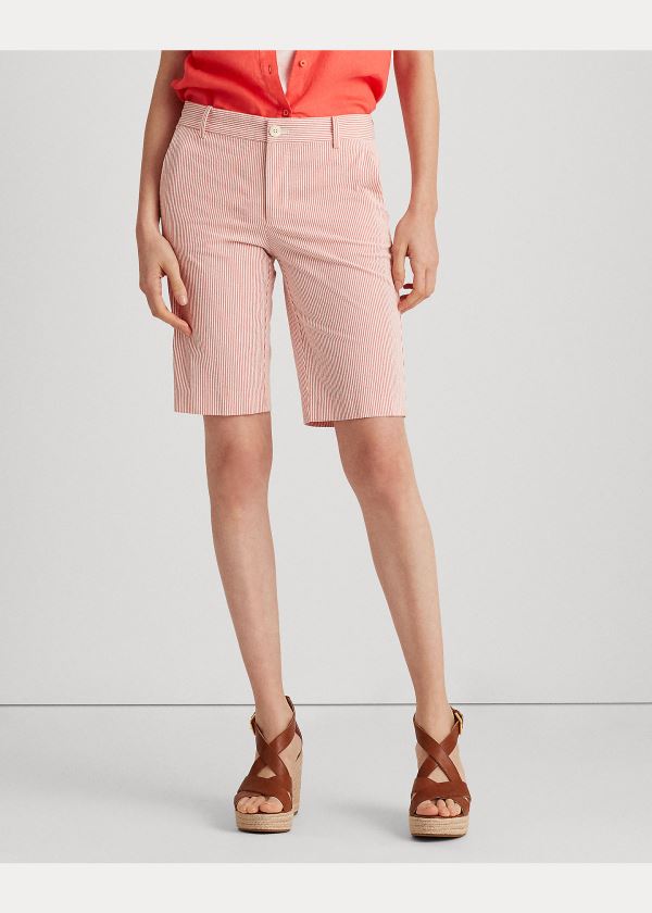 Ralph Lauren Stretch Seersucker Krátké Červené Bílé | HZOnWsUG