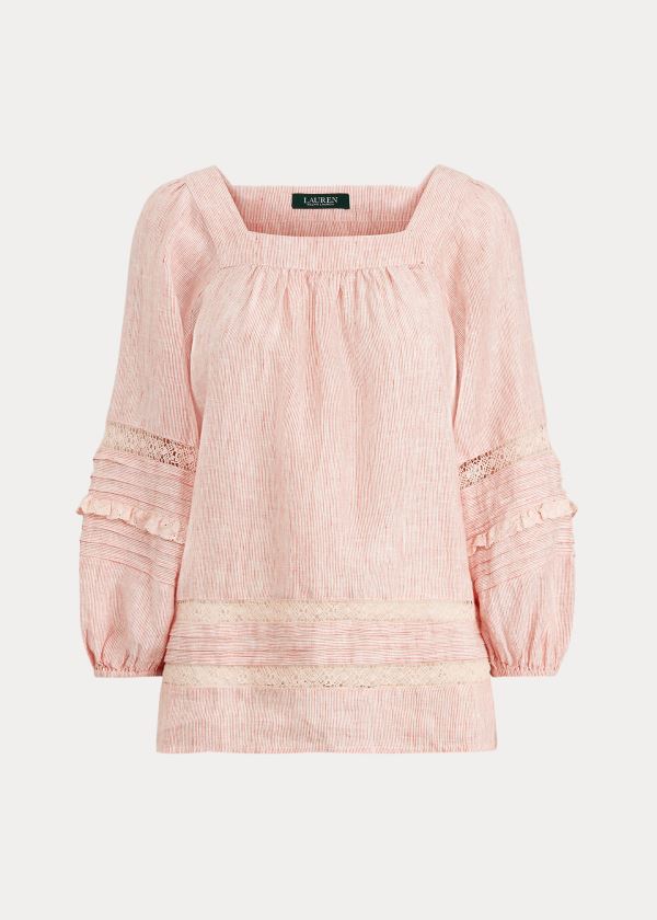 Ralph Lauren Striped Balloon-Sleeve Top Koralove Bílé | u1rrtSjy