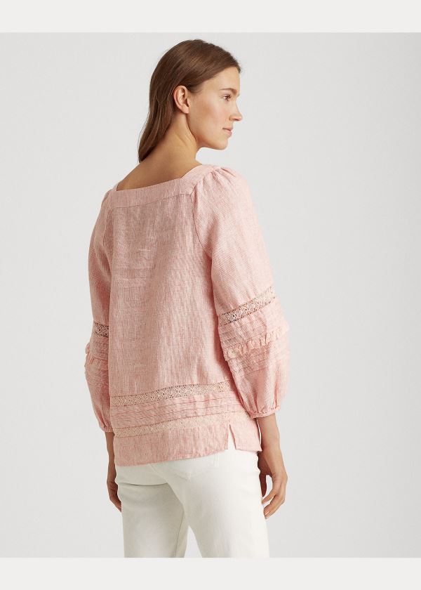 Ralph Lauren Striped Balloon-Sleeve Top Koralove Bílé | u1rrtSjy