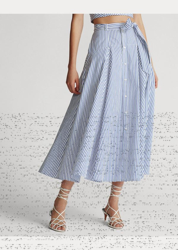 Ralph Lauren Striped Bavlněné A-Line Skirt Bílé Blankyt | waPkAz24