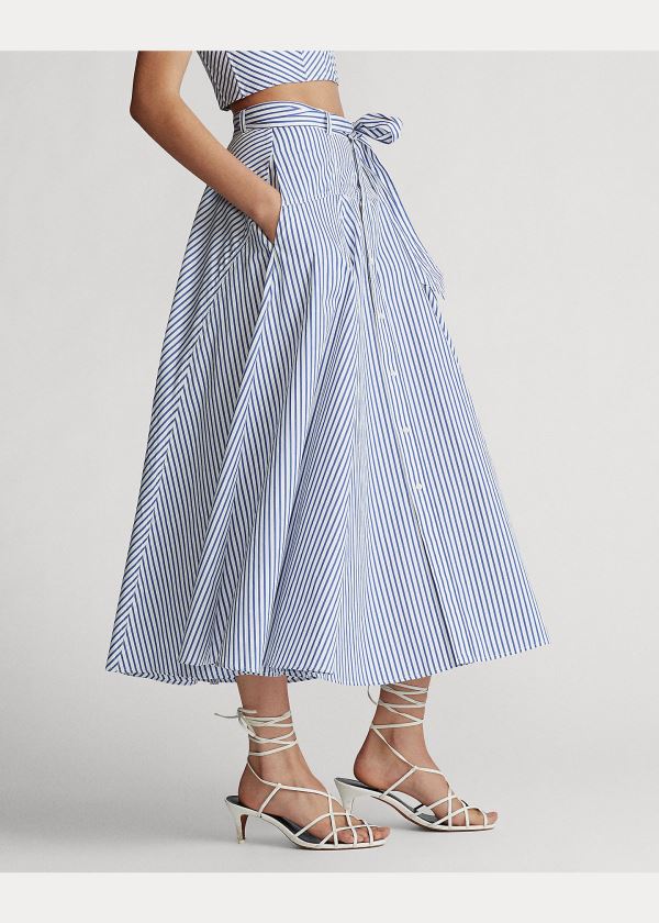 Ralph Lauren Striped Bavlněné A-Line Skirt Bílé Blankyt | waPkAz24