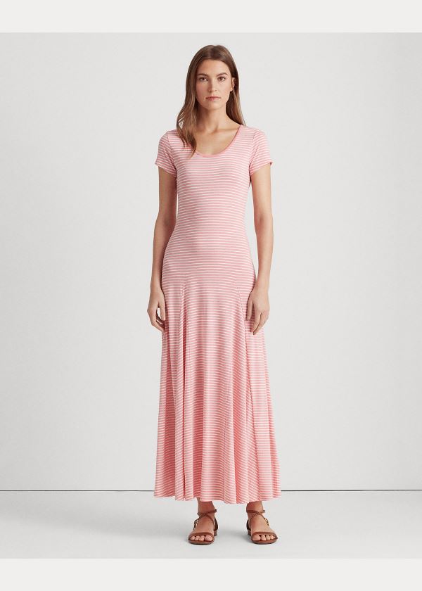 Ralph Lauren Striped Bavlněné-Blend Maxidress Růžové Krém | 6Nagc7x6