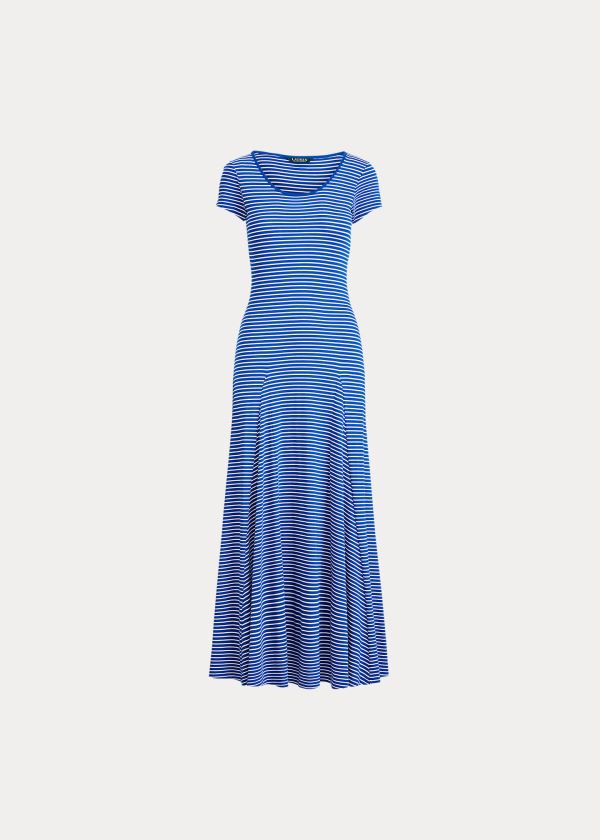 Ralph Lauren Striped Bavlněné-Blend Maxidress Blankyt Krém | bjrgsvx4