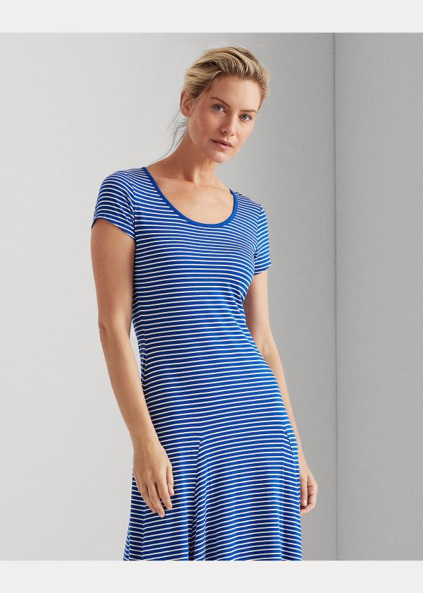 Ralph Lauren Striped Bavlněné-Blend Maxidress Blankyt Krém | bjrgsvx4