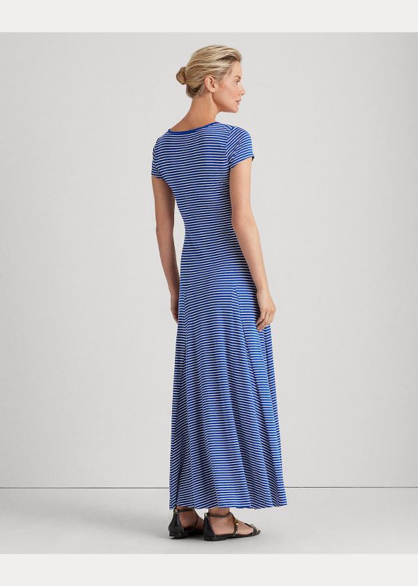 Ralph Lauren Striped Bavlněné-Blend Maxidress Blankyt Krém | bjrgsvx4