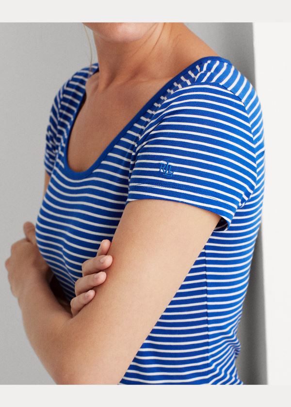 Ralph Lauren Striped Bavlněné-Blend Maxidress Blankyt Krém | bjrgsvx4