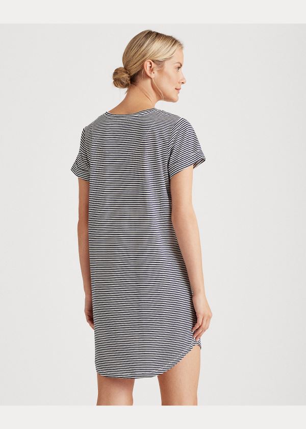 Ralph Lauren Striped Bavlněné-Blend Sleep Tee Tmavě Blankyt Proužek | RnSgpf8U