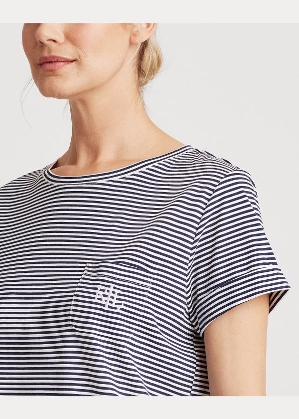 Ralph Lauren Striped Bavlněné-Blend Sleep Tee Tmavě Blankyt Proužek | RnSgpf8U