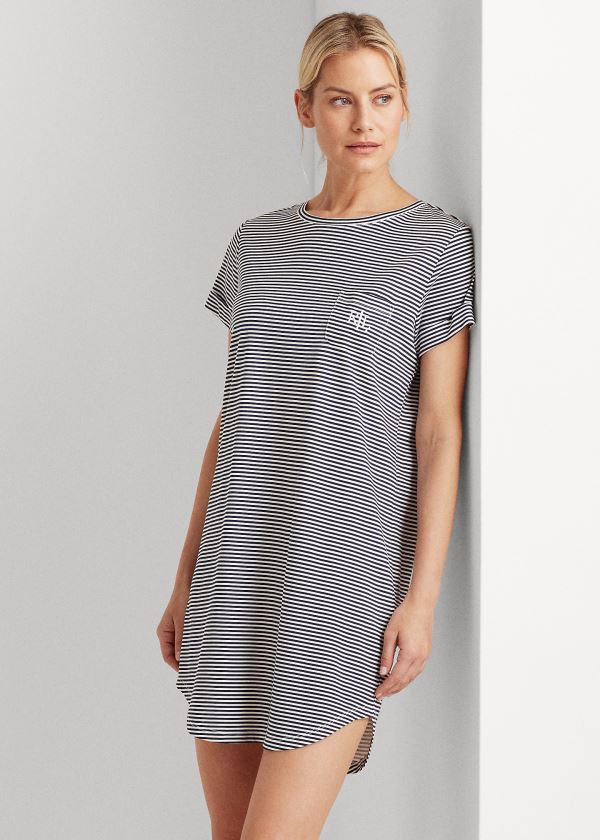 Ralph Lauren Striped Bavlněné-Blend Sleep Tee Tmavě Blankyt Proužek | RnSgpf8U