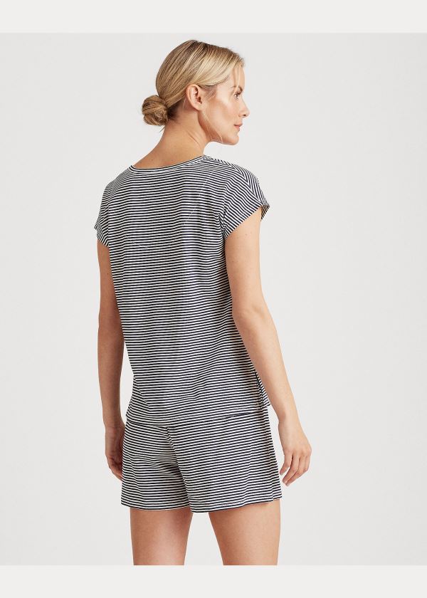 Ralph Lauren Striped Bavlněné-Blend Sleep Set Tmavě Blankyt Proužek | bjQY33o9