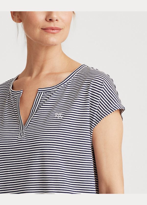 Ralph Lauren Striped Bavlněné-Blend Sleep Set Tmavě Blankyt Proužek | bjQY33o9