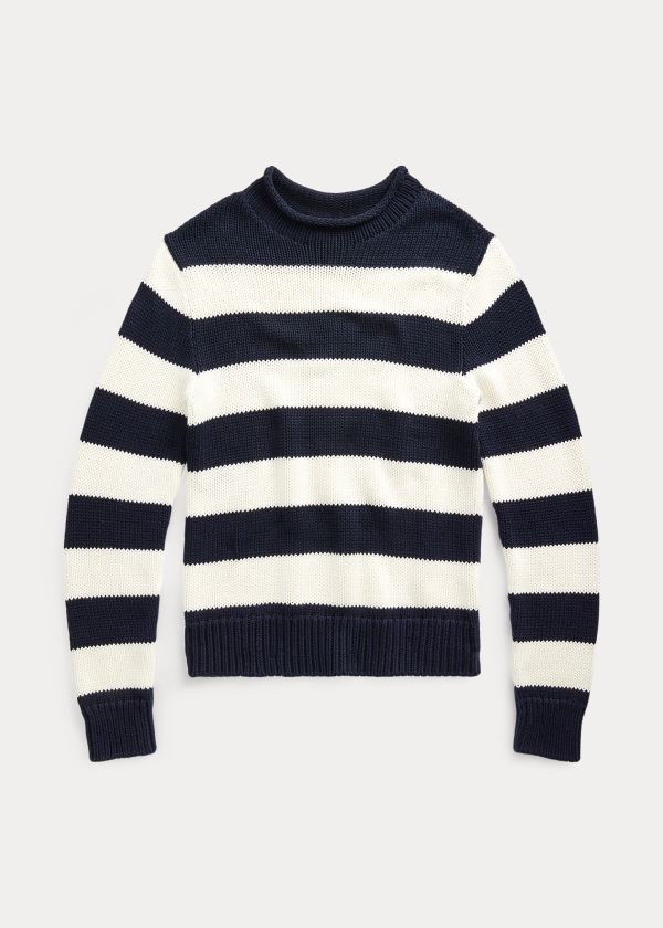 Ralph Lauren Striped Bavlněné-Blend Svetrové Tmavě Blankyt Bílé | uPO4O1Nl