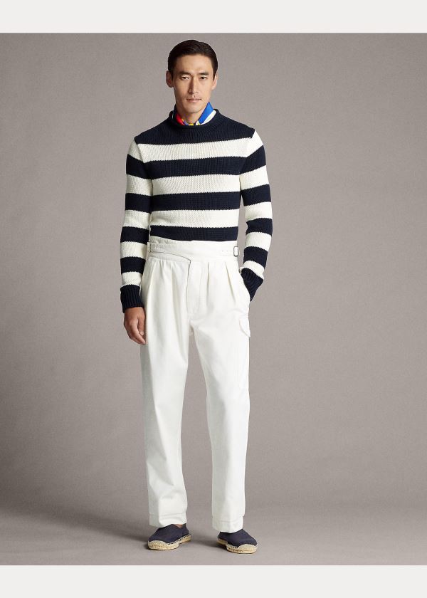 Ralph Lauren Striped Bavlněné-Blend Svetrové Tmavě Blankyt Bílé | uPO4O1Nl