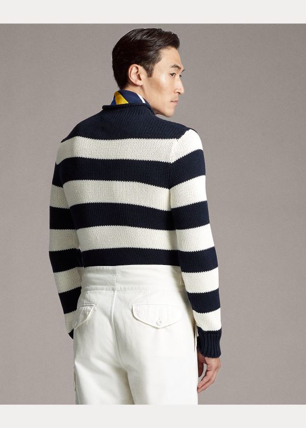 Ralph Lauren Striped Bavlněné-Blend Svetrové Tmavě Blankyt Bílé | uPO4O1Nl