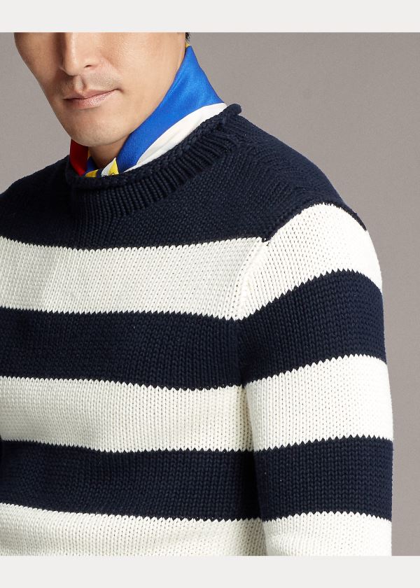 Ralph Lauren Striped Bavlněné-Blend Svetrové Tmavě Blankyt Bílé | uPO4O1Nl