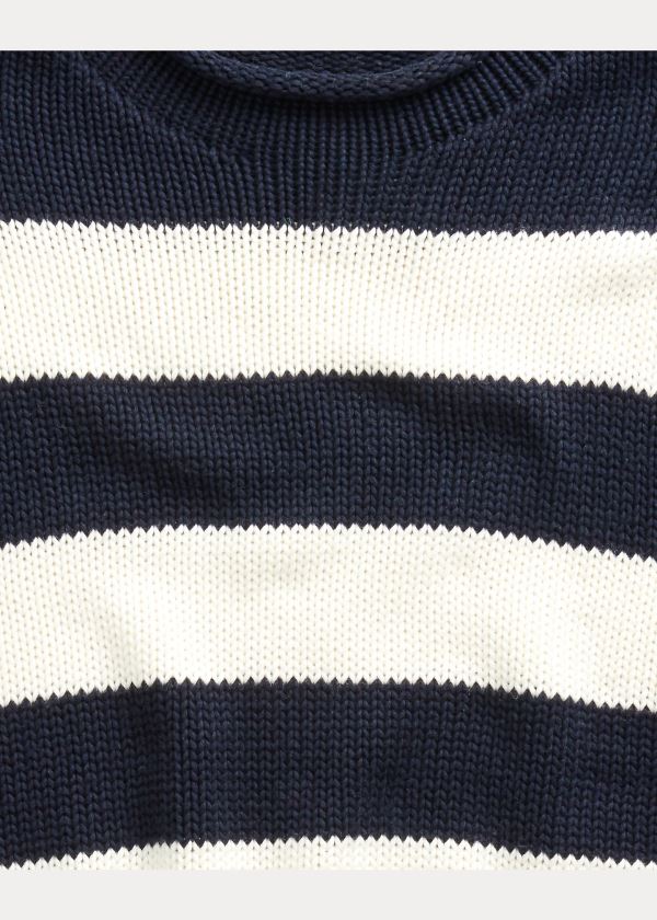 Ralph Lauren Striped Bavlněné-Blend Svetrové Tmavě Blankyt Bílé | uPO4O1Nl