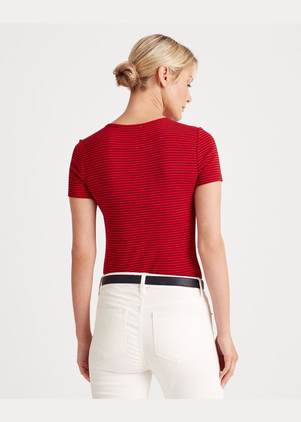 Ralph Lauren Striped Bavlněné-Blend Tee Červené Tmavě Blankyt | JXyME0Qk