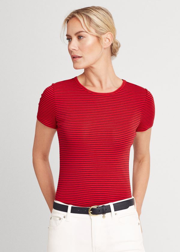 Ralph Lauren Striped Bavlněné-Blend Tee Červené Tmavě Blankyt | JXyME0Qk