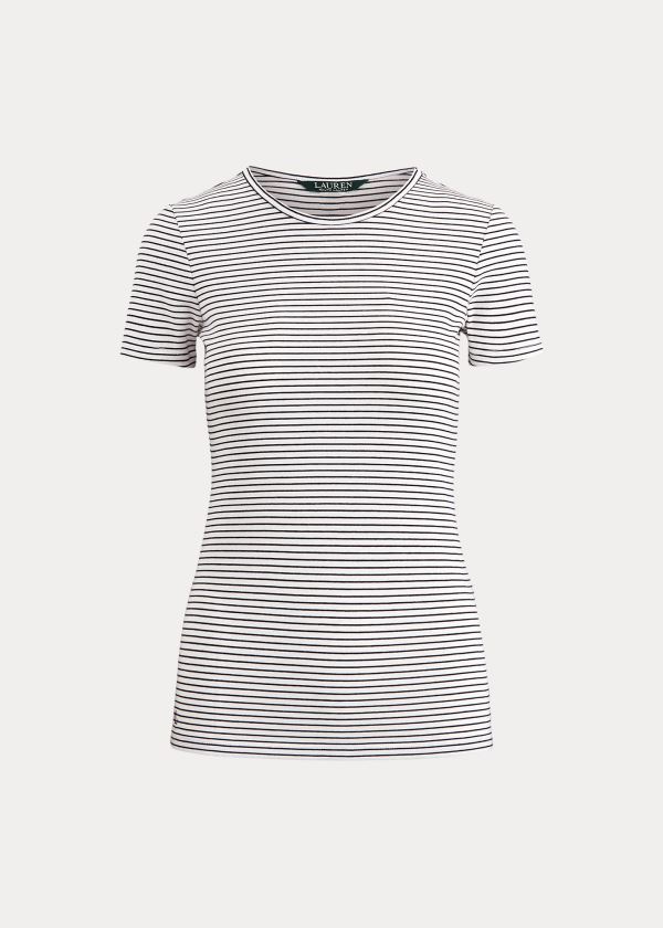 Ralph Lauren Striped Bavlněné-Blend Tee Bílé Tmavě Blankyt | UntkoCh5