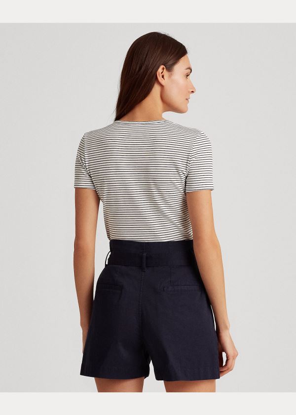 Ralph Lauren Striped Bavlněné-Blend Tee Bílé Tmavě Blankyt | UntkoCh5