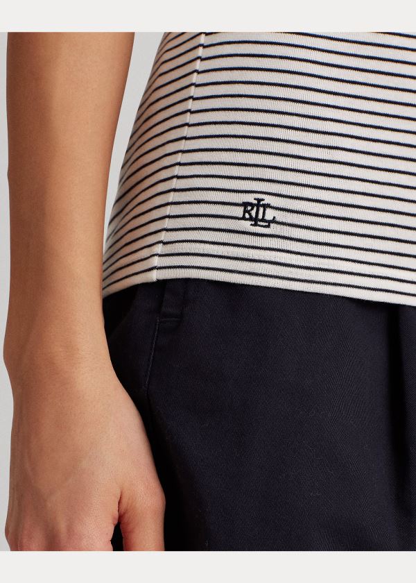 Ralph Lauren Striped Bavlněné-Blend Tee Bílé Tmavě Blankyt | UntkoCh5