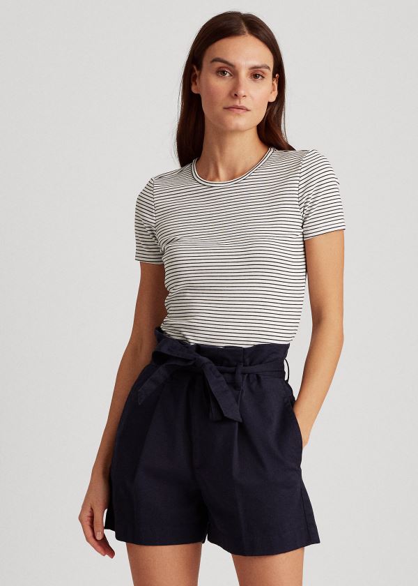 Ralph Lauren Striped Bavlněné-Blend Tee Bílé Tmavě Blankyt | UntkoCh5