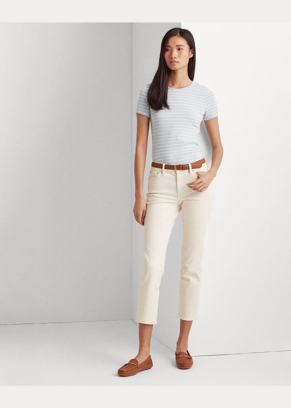Ralph Lauren Striped Bavlněné-Blend Tee Indigo Krém | XtHZwKPs