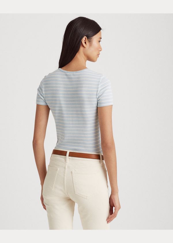 Ralph Lauren Striped Bavlněné-Blend Tee Indigo Krém | XtHZwKPs