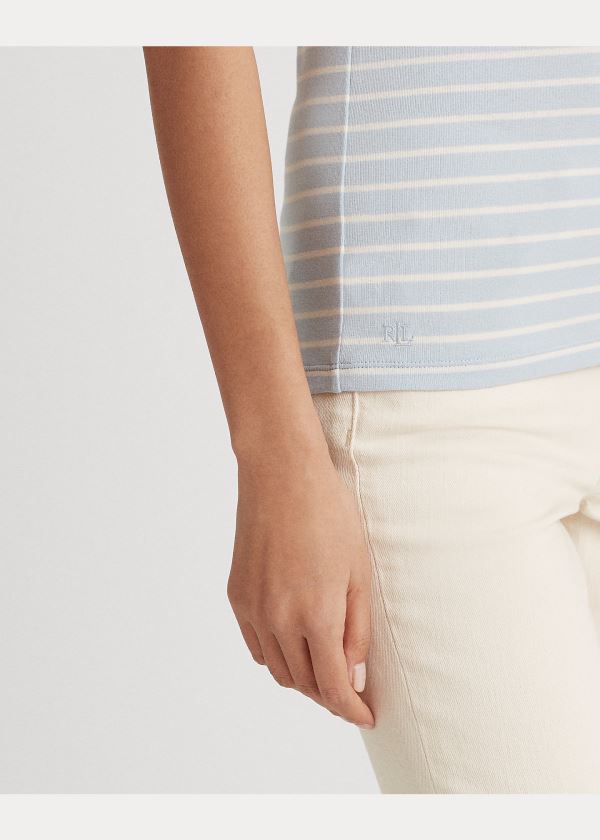 Ralph Lauren Striped Bavlněné-Blend Tee Indigo Krém | XtHZwKPs