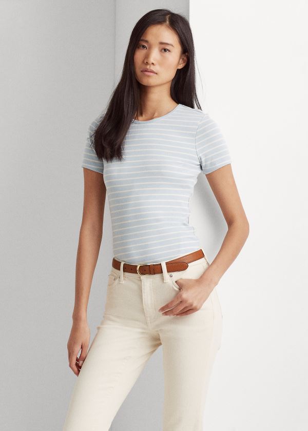 Ralph Lauren Striped Bavlněné-Blend Tee Indigo Krém | XtHZwKPs
