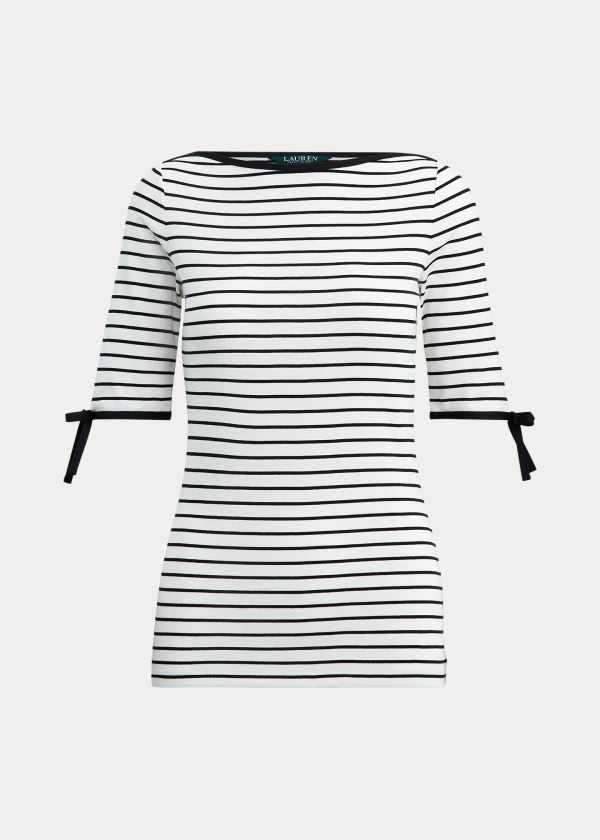 Ralph Lauren Striped Bavlněné-Blend Top Krém Černé | 6y0uzi0u