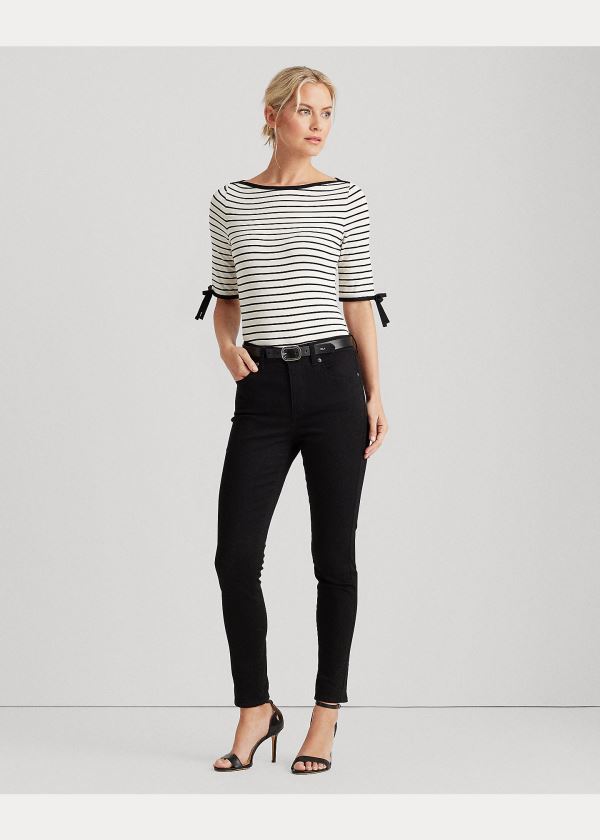 Ralph Lauren Striped Bavlněné-Blend Top Krém Černé | 6y0uzi0u