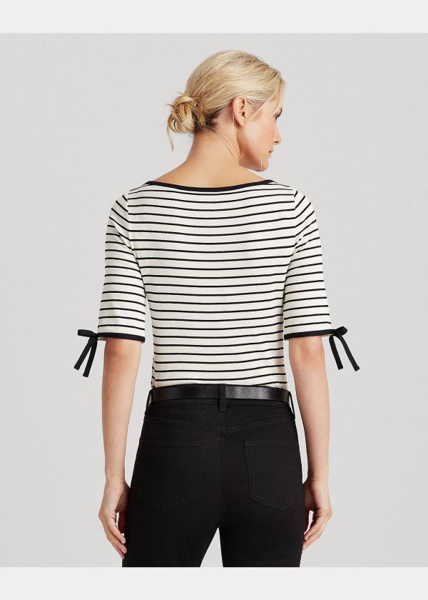 Ralph Lauren Striped Bavlněné-Blend Top Krém Černé | 6y0uzi0u