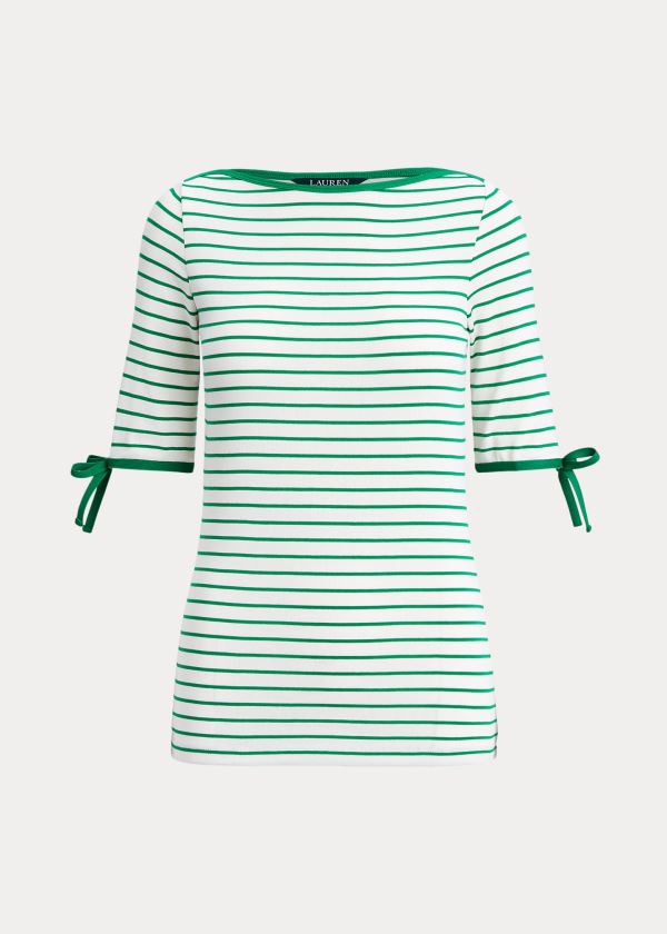 Ralph Lauren Striped Bavlněné-Blend Top Krém Zelene | IzEWqNRM