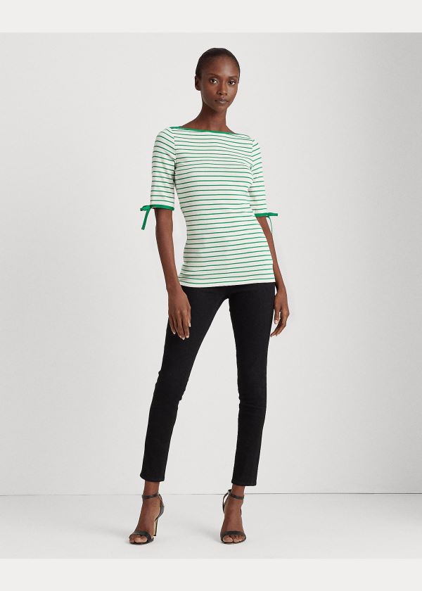 Ralph Lauren Striped Bavlněné-Blend Top Krém Zelene | IzEWqNRM