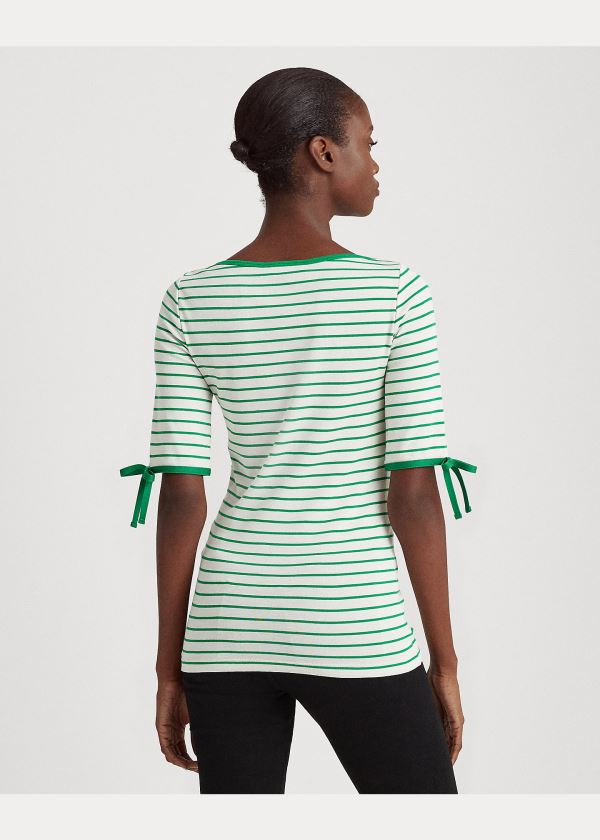 Ralph Lauren Striped Bavlněné-Blend Top Krém Zelene | IzEWqNRM