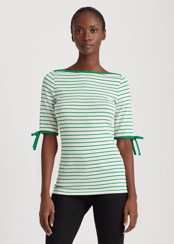 Ralph Lauren Striped Bavlněné-Blend Top Krém Zelene | IzEWqNRM