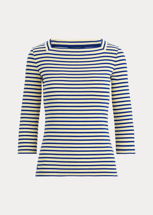 Ralph Lauren Striped Bavlněné-Blend Top Královská Modrá Blankyt Bílé Žluté | apLnJTwf