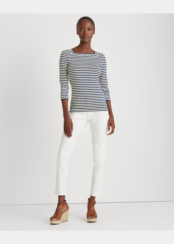 Ralph Lauren Striped Bavlněné-Blend Top Královská Modrá Blankyt Bílé Žluté | apLnJTwf