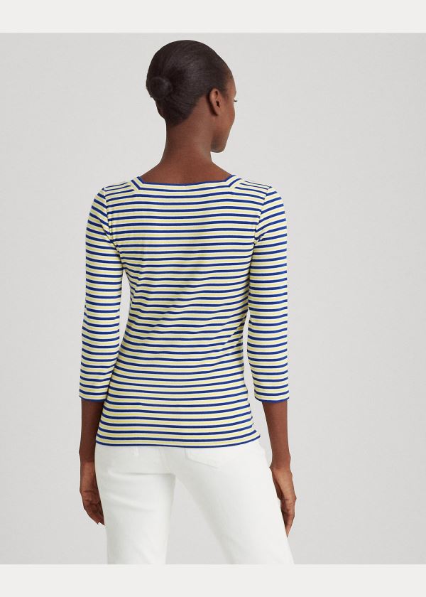 Ralph Lauren Striped Bavlněné-Blend Top Královská Modrá Blankyt Bílé Žluté | apLnJTwf