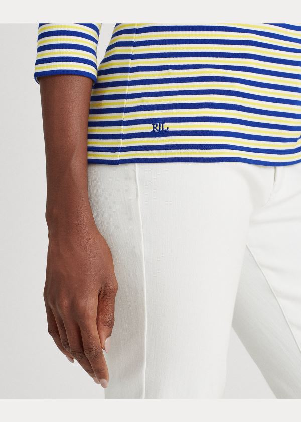Ralph Lauren Striped Bavlněné-Blend Top Královská Modrá Blankyt Bílé Žluté | apLnJTwf