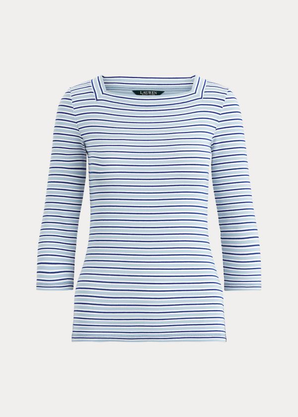 Ralph Lauren Striped Bavlněné-Blend Top Blankyt Bílé Královská Modrá Blankyt Proužek | iCcgkLSu