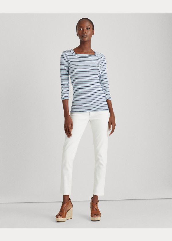 Ralph Lauren Striped Bavlněné-Blend Top Blankyt Bílé Královská Modrá Blankyt Proužek | iCcgkLSu