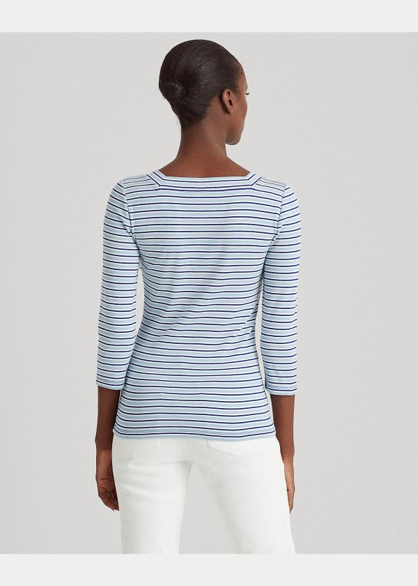 Ralph Lauren Striped Bavlněné-Blend Top Blankyt Bílé Královská Modrá Blankyt Proužek | iCcgkLSu