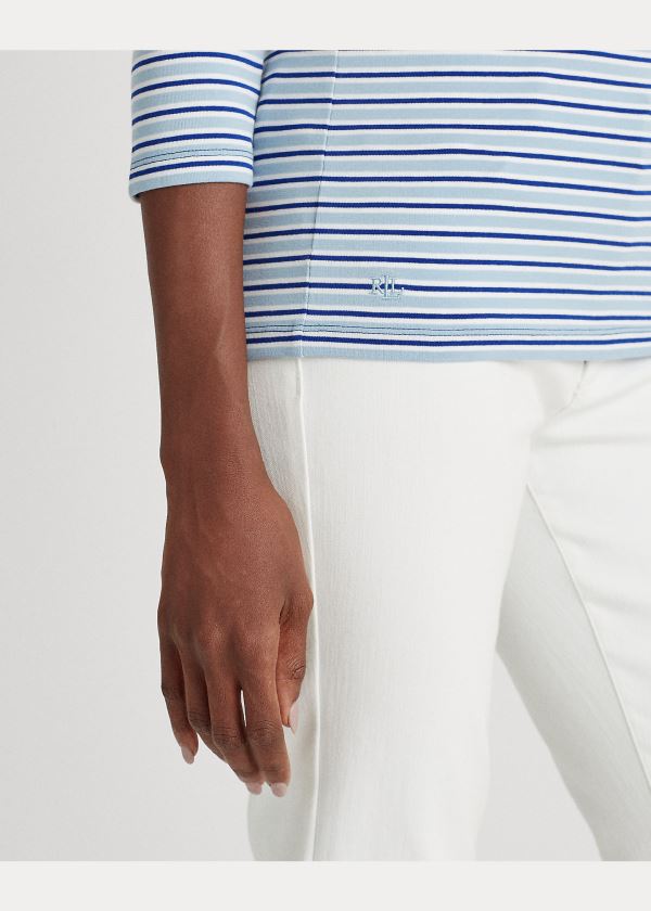 Ralph Lauren Striped Bavlněné-Blend Top Blankyt Bílé Královská Modrá Blankyt Proužek | iCcgkLSu