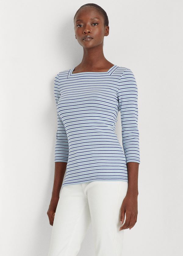 Ralph Lauren Striped Bavlněné-Blend Top Blankyt Bílé Královská Modrá Blankyt Proužek | iCcgkLSu