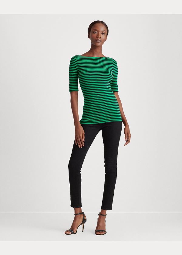 Ralph Lauren Striped Bavlněné-Blend Top Černé Zelene | o4gWnJ3H
