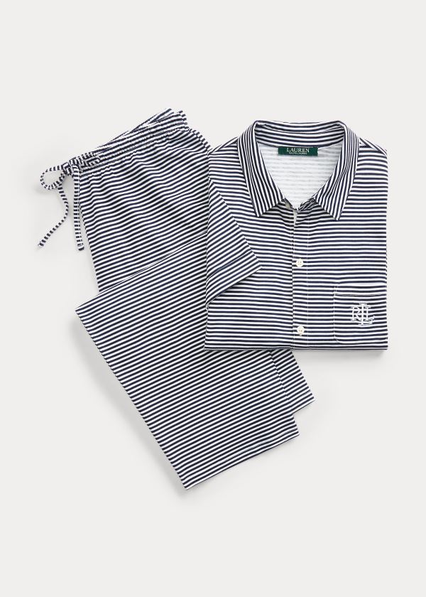 Ralph Lauren Striped Bavlněné Capri Sleep Set Tmavě Blankyt Proužek | Ey6dAd71